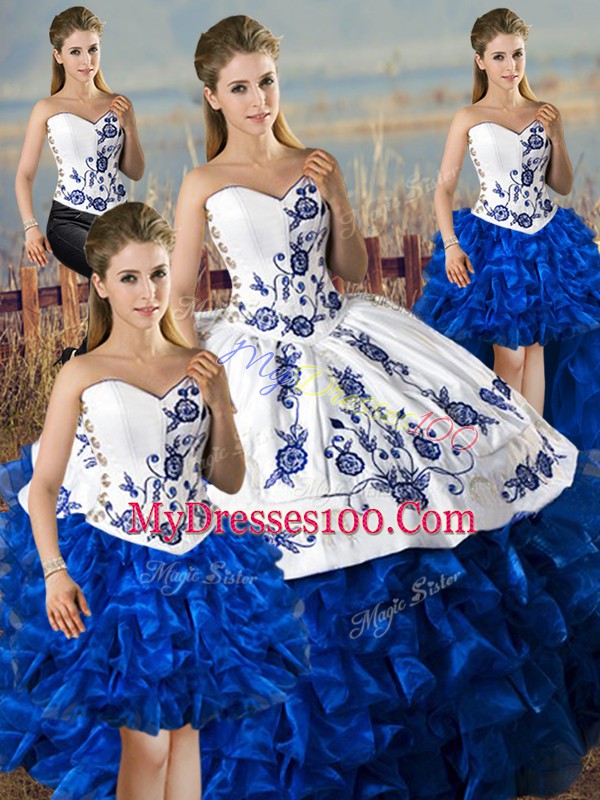Decent Blue And White Lace Up 15 Quinceanera Dress Embroidery and Ruffles Sleeveless Floor Length