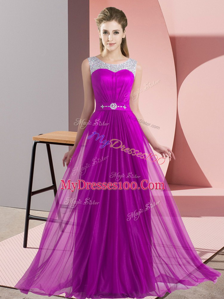 Floor Length Lace Up Vestidos de Damas Purple for Wedding Party with Beading