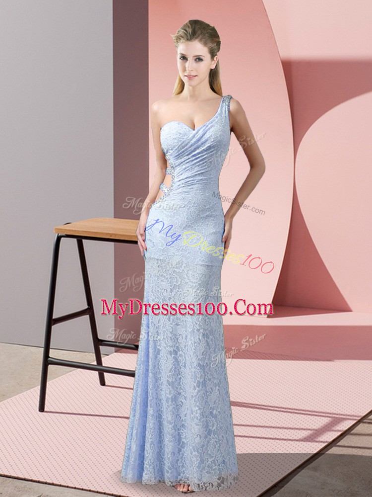 Lavender Criss Cross One Shoulder Beading and Lace Lace Sleeveless