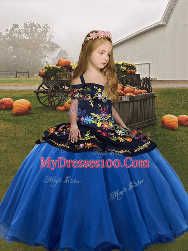 Luxurious Organza Sleeveless Floor Length Pageant Gowns For Girls and Embroidery