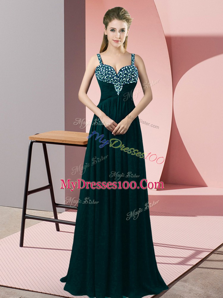 Captivating Peacock Green Sleeveless Beading Floor Length Prom Party Dress