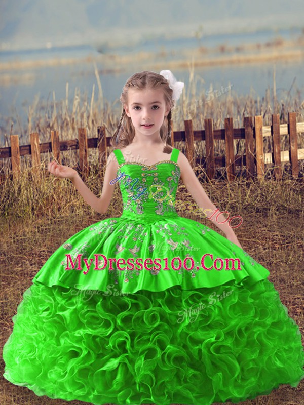 Embroidery Little Girls Pageant Dress Wholesale Lace Up Sleeveless Sweep Train