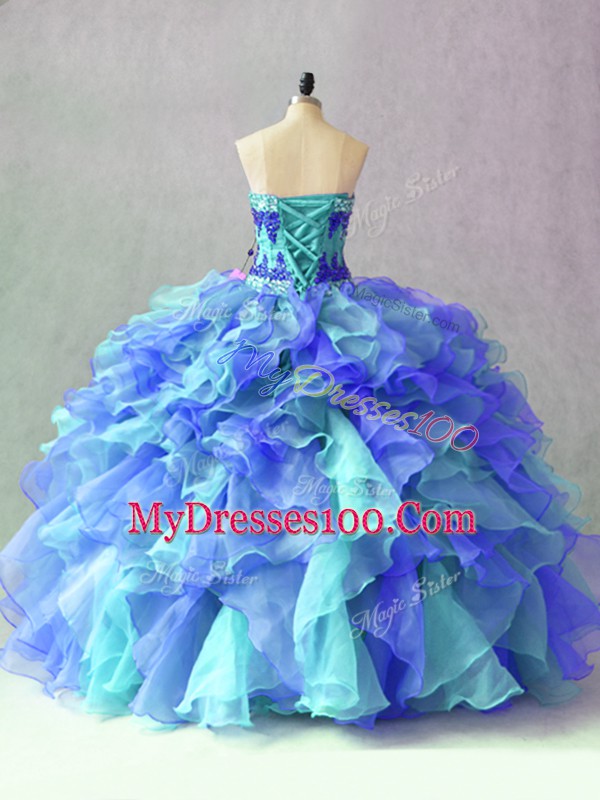 Multi-color Sweetheart Lace Up Beading and Appliques and Ruffles Sweet 16 Quinceanera Dress Sleeveless