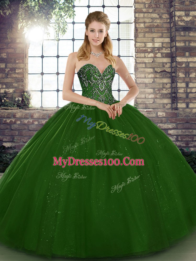 Green Sweetheart Lace Up Beading Quinceanera Dress Sleeveless