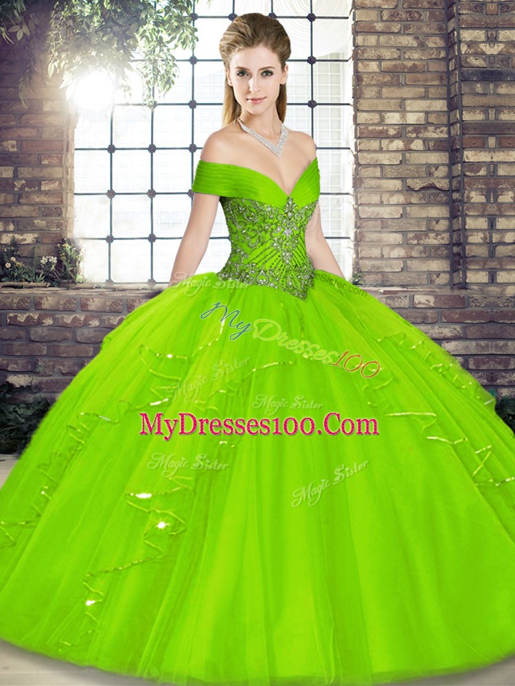 Sleeveless Floor Length Beading and Ruffles Lace Up Sweet 16 Dress