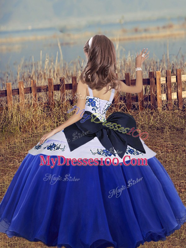 Green Straps Lace Up Embroidery Kids Formal Wear Sleeveless