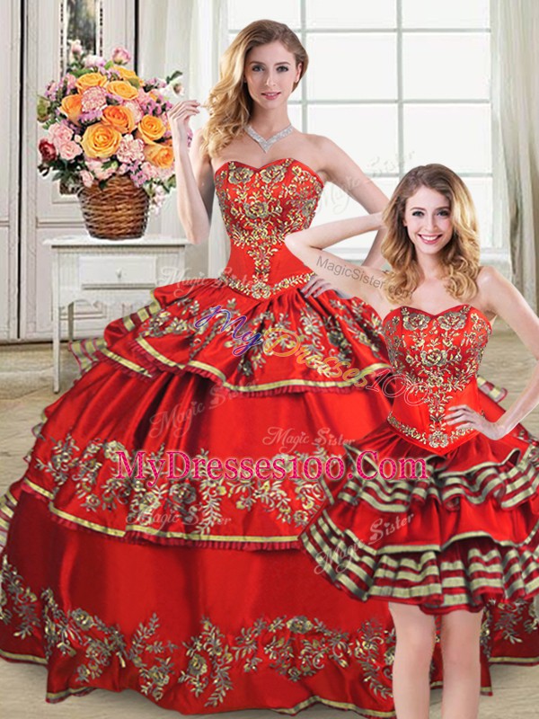Modern Sweetheart Sleeveless Lace Up Quinceanera Dress Red Satin and Organza