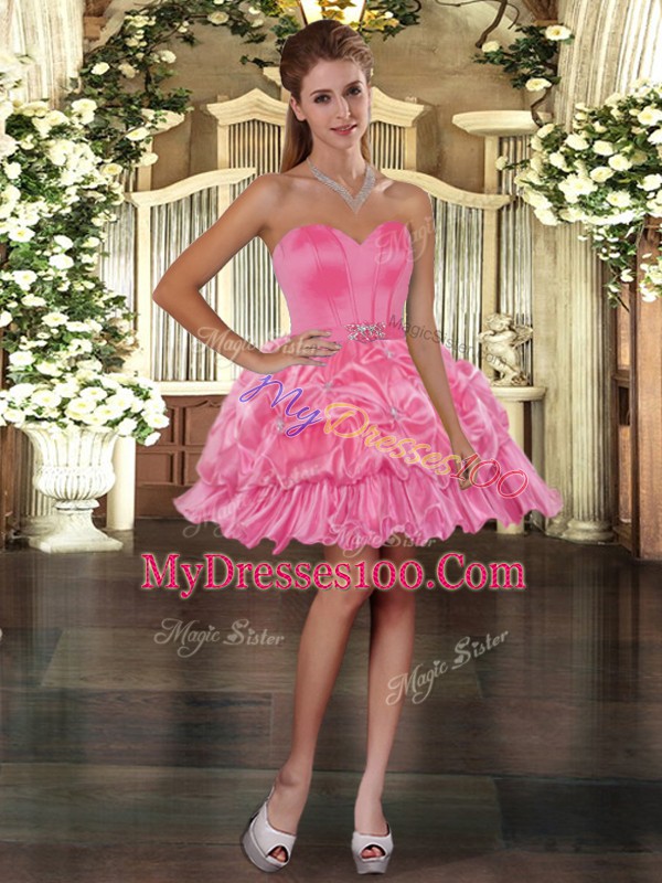 Dazzling Organza Sweetheart Sleeveless Lace Up Beading and Pick Ups Prom Evening Gown in Rose Pink