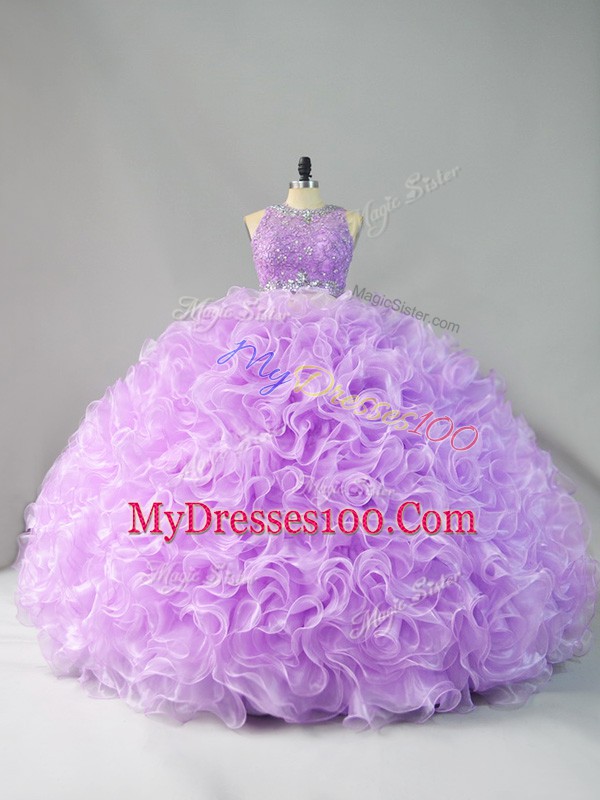 Trendy Organza Scoop Sleeveless Zipper Beading and Ruffles Quinceanera Dress in Lavender