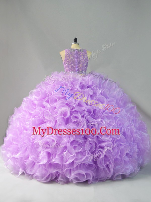 Trendy Organza Scoop Sleeveless Zipper Beading and Ruffles Quinceanera Dress in Lavender