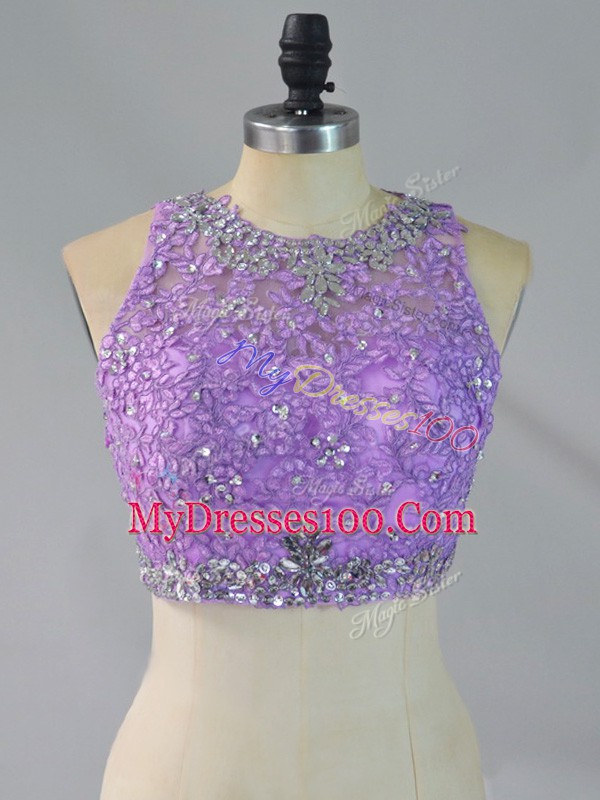 Trendy Organza Scoop Sleeveless Zipper Beading and Ruffles Quinceanera Dress in Lavender
