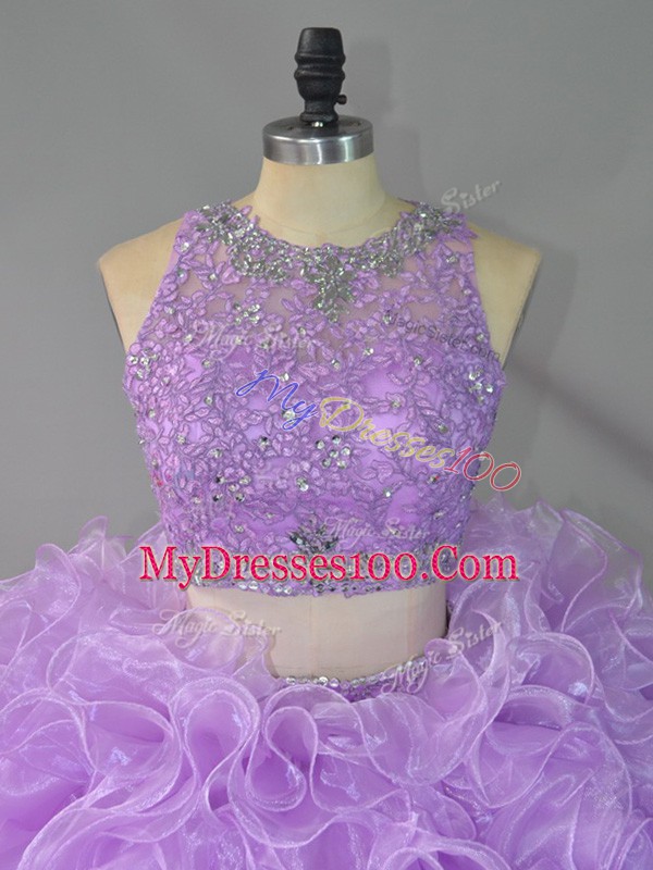 Trendy Organza Scoop Sleeveless Zipper Beading and Ruffles Quinceanera Dress in Lavender