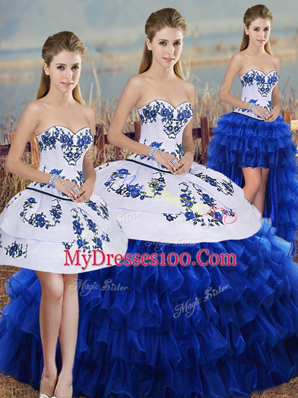 Organza Sleeveless Floor Length Quinceanera Gown and Embroidery and Ruffled Layers and Bowknot
