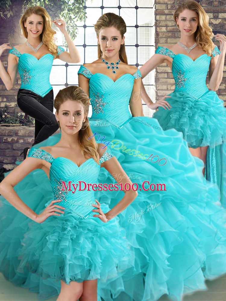 Hot Selling Organza Sleeveless Floor Length Quinceanera Gown and Beading and Ruffles and Pick Ups