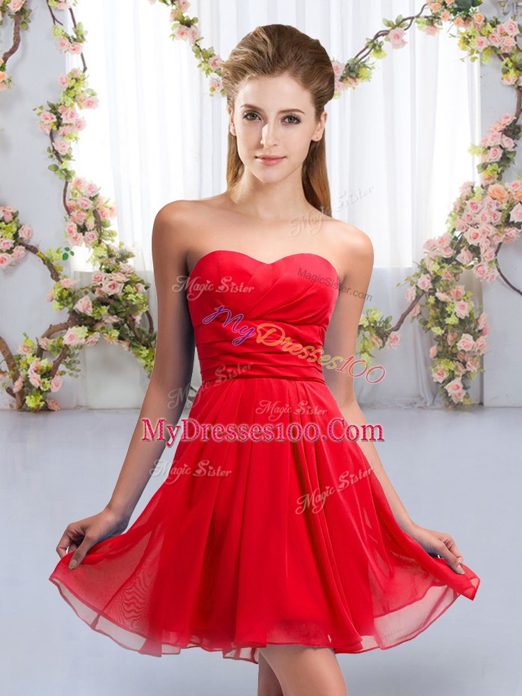 Red Sleeveless Ruching Mini Length Bridesmaids Dress