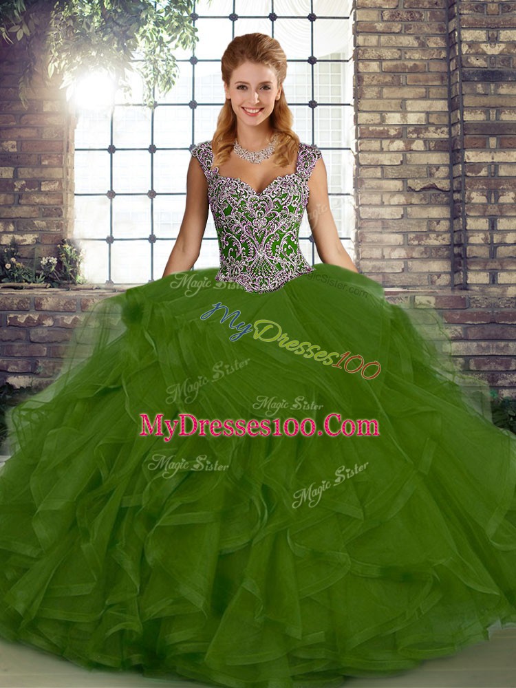 Custom Design Sleeveless Beading and Ruffles Lace Up Ball Gown Prom Dress