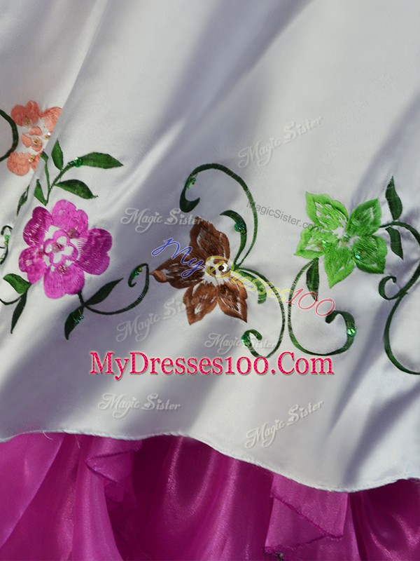 Sweetheart Sleeveless Quince Ball Gowns Floor Length Embroidery and Ruffles Lilac Organza