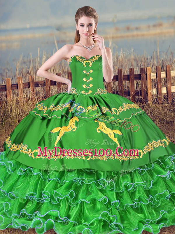 Decent Green Sleeveless Organza Brush Train Lace Up Quinceanera Dresses for Sweet 16 and Quinceanera