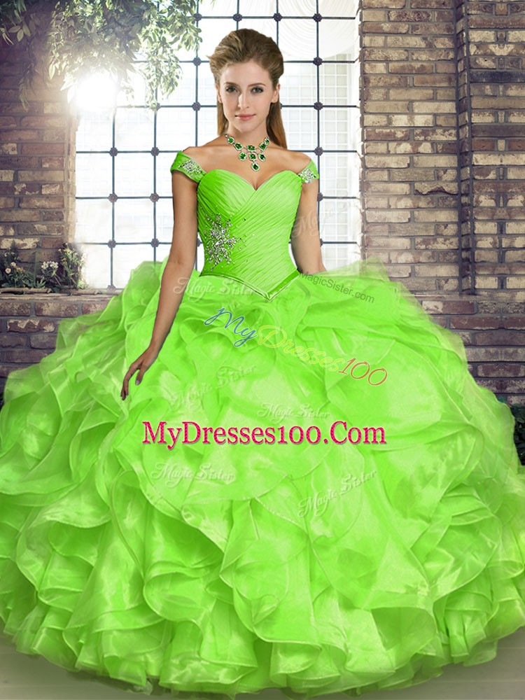 Organza Sleeveless Floor Length Vestidos de Quinceanera and Beading and Ruffles