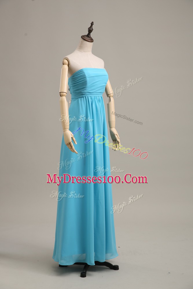 High Quality Baby Blue Prom Gown Prom with Ruching Strapless Sleeveless Zipper