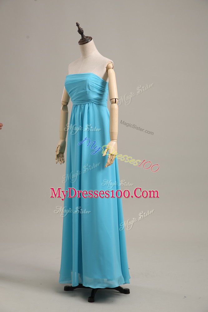 High Quality Baby Blue Prom Gown Prom with Ruching Strapless Sleeveless Zipper