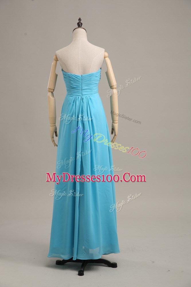 High Quality Baby Blue Prom Gown Prom with Ruching Strapless Sleeveless Zipper