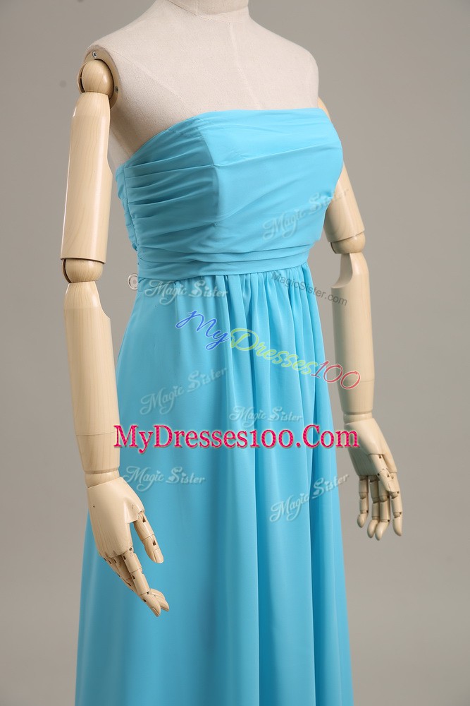 High Quality Baby Blue Prom Gown Prom with Ruching Strapless Sleeveless Zipper