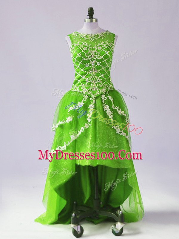 Comfortable Zipper Scoop Beading and Appliques Prom Dress Tulle Sleeveless