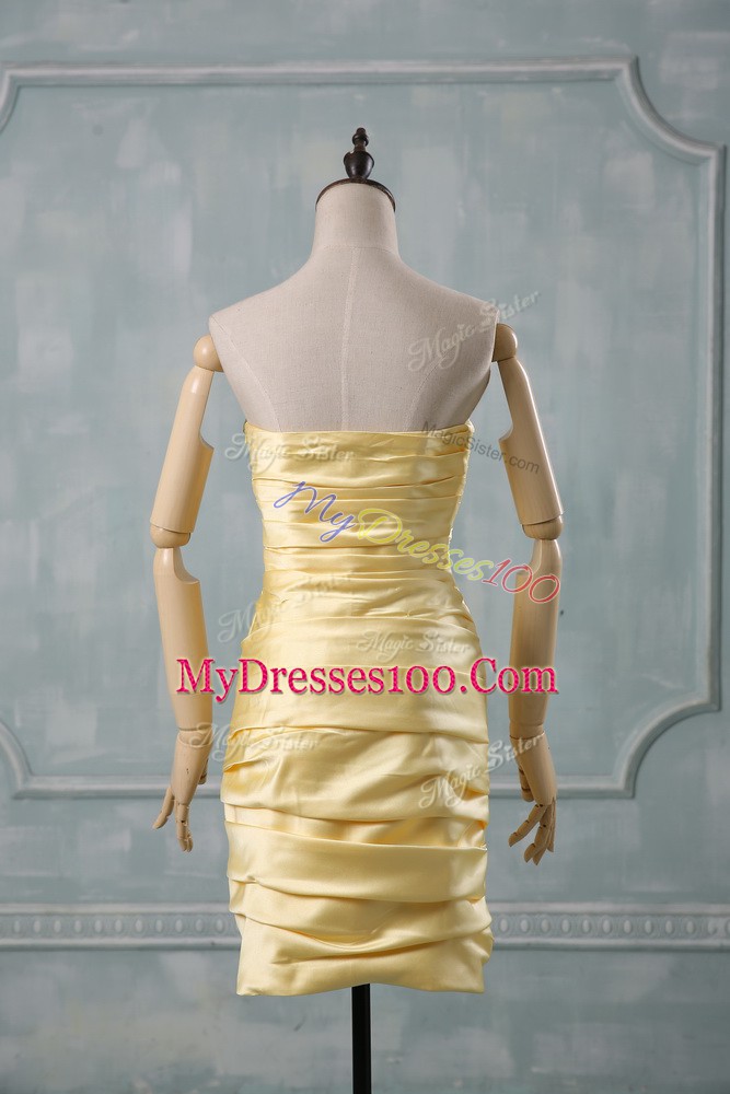Fitting Yellow Side Zipper Cocktail Dresses Beading and Ruching Sleeveless Mini Length