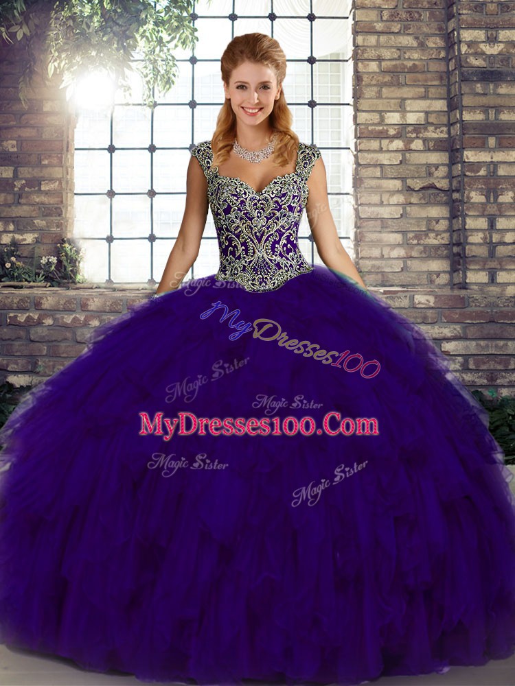 Lovely Floor Length Ball Gowns Sleeveless Purple 15 Quinceanera Dress Lace Up