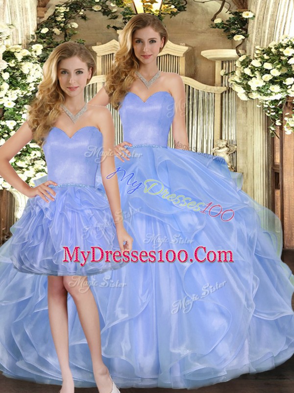 Amazing Ruffles Sweet 16 Dresses Lavender Lace Up Sleeveless Floor Length