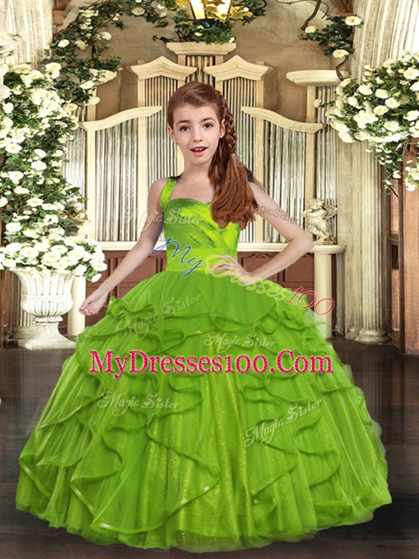Tulle Sleeveless Floor Length Kids Pageant Dress and Ruffles