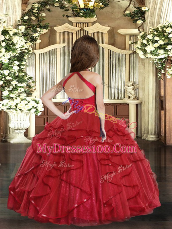 Tulle Sleeveless Floor Length Kids Pageant Dress and Ruffles