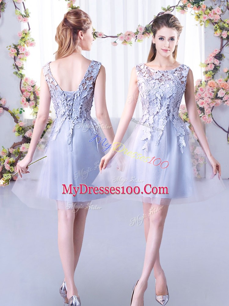 Grey Sleeveless Tulle Lace Up Quinceanera Dama Dress for Wedding Party