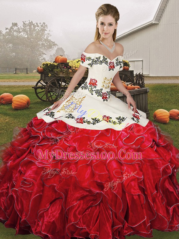 Enchanting Sleeveless Embroidery and Ruffles Lace Up Sweet 16 Quinceanera Dress