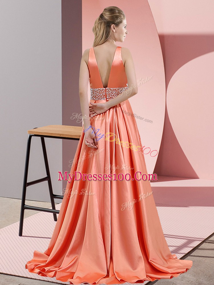 Designer Yellow V-neck Neckline Beading High School Pageant Dress Sleeveless Backless
