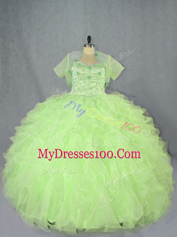 Yellow Green Quinceanera Dresses Sweet 16 and Quinceanera with Beading and Ruffles Sweetheart Sleeveless Lace Up