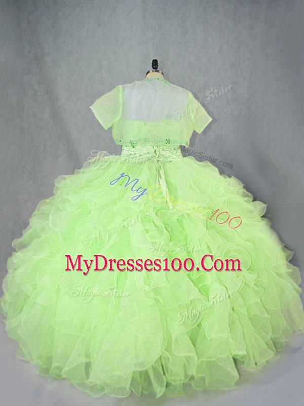 Yellow Green Quinceanera Dresses Sweet 16 and Quinceanera with Beading and Ruffles Sweetheart Sleeveless Lace Up