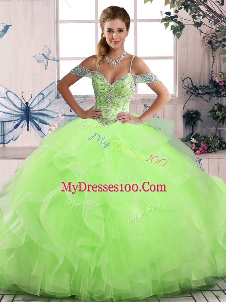 Off The Shoulder Lace Up Beading and Ruffles Quinceanera Dress Sleeveless