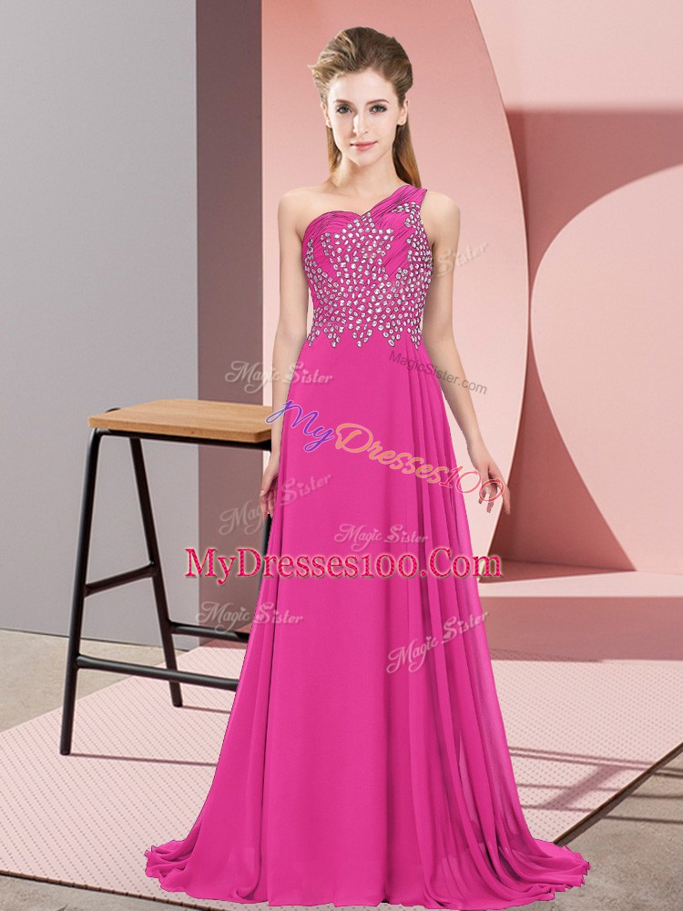 Floor Length Empire Sleeveless Fuchsia Prom Dresses Side Zipper