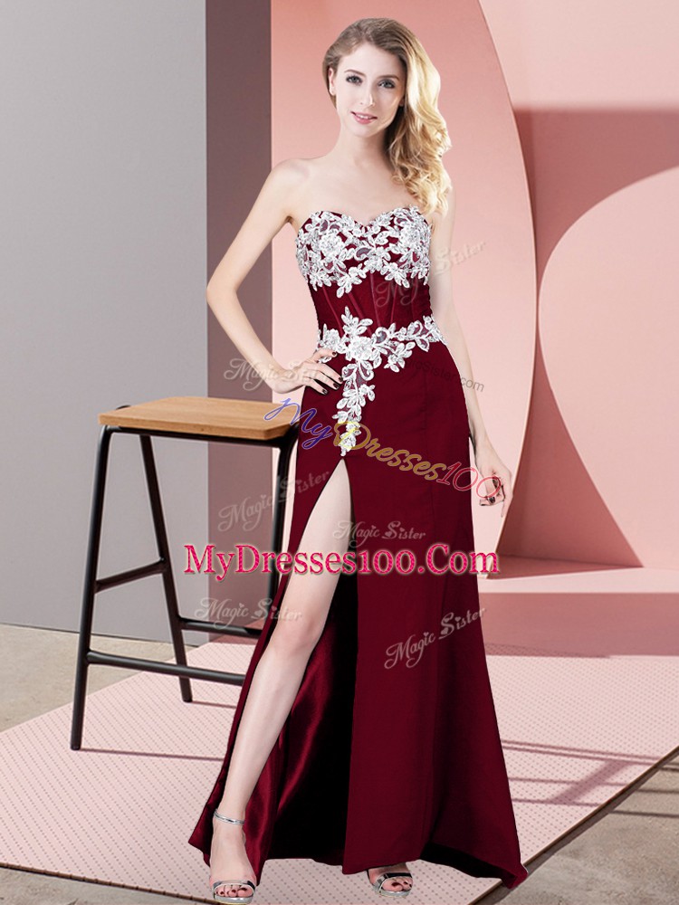 Delicate Burgundy Sweetheart Neckline Lace and Appliques Prom Dress Sleeveless Zipper