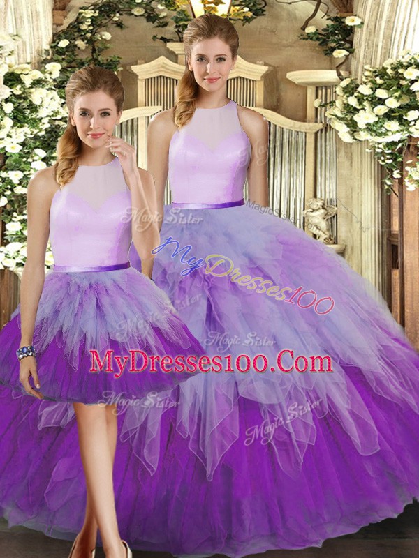 Top Selling Multi-color Backless High-neck Ruffles Sweet 16 Dresses Organza Sleeveless
