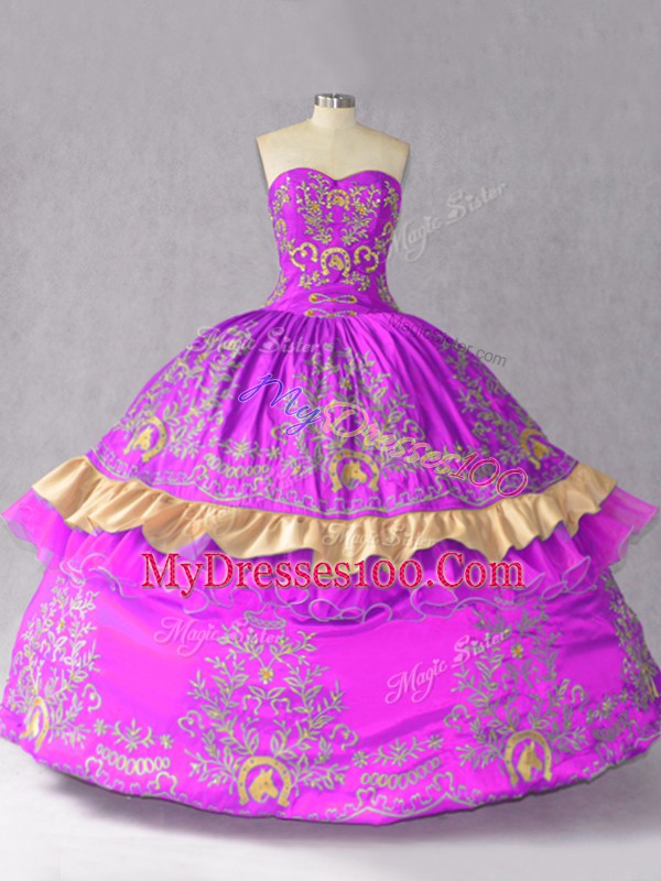 Fantastic Purple Sleeveless Embroidery and Bowknot Floor Length Quinceanera Gowns