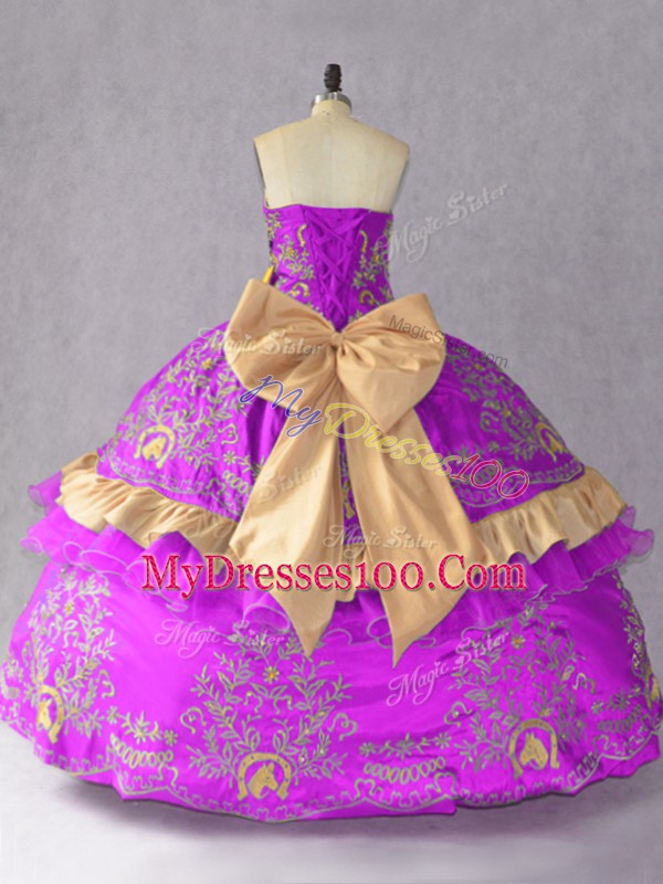 Fantastic Purple Sleeveless Embroidery and Bowknot Floor Length Quinceanera Gowns