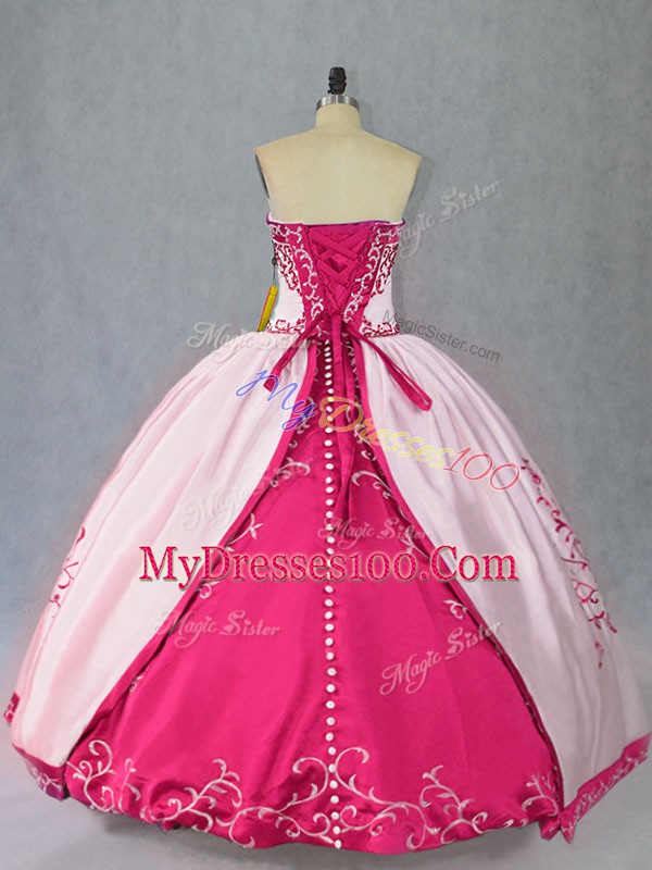 White And Purple Taffeta Lace Up Strapless Sleeveless Floor Length Sweet 16 Dress Embroidery