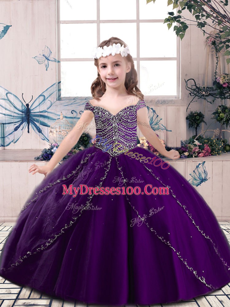 Best Sleeveless Lace Up Floor Length Beading Pageant Gowns For Girls