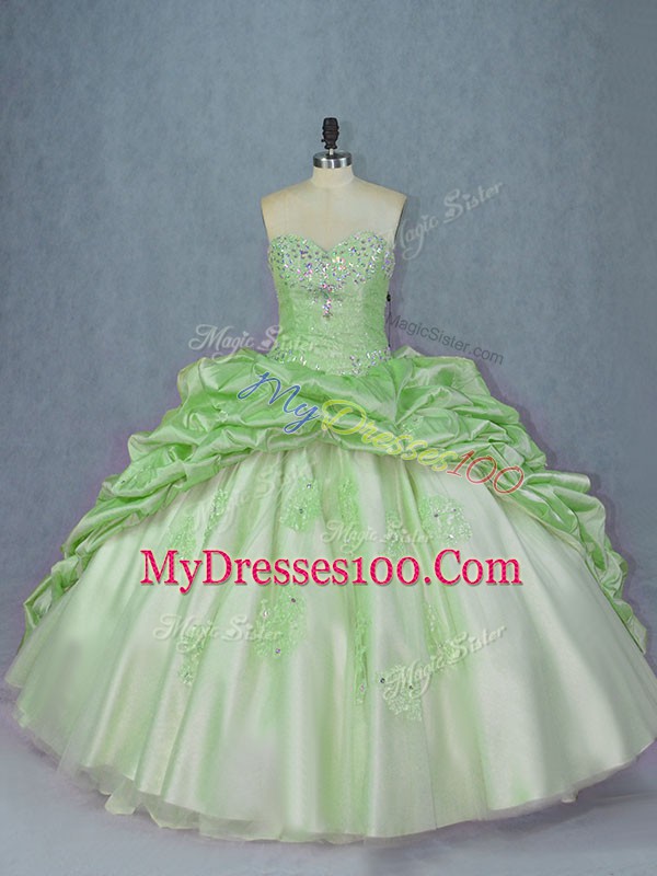 Eye-catching Ball Gowns Beading and Appliques and Pick Ups Quinceanera Dress Lace Up Organza and Taffeta Sleeveless