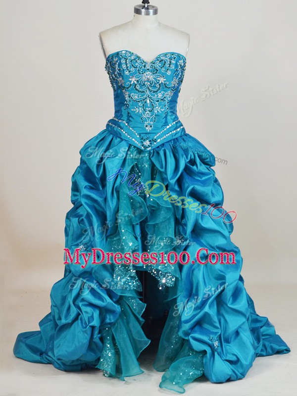Cute Sweetheart Sleeveless Lace Up Prom Dress Teal Taffeta