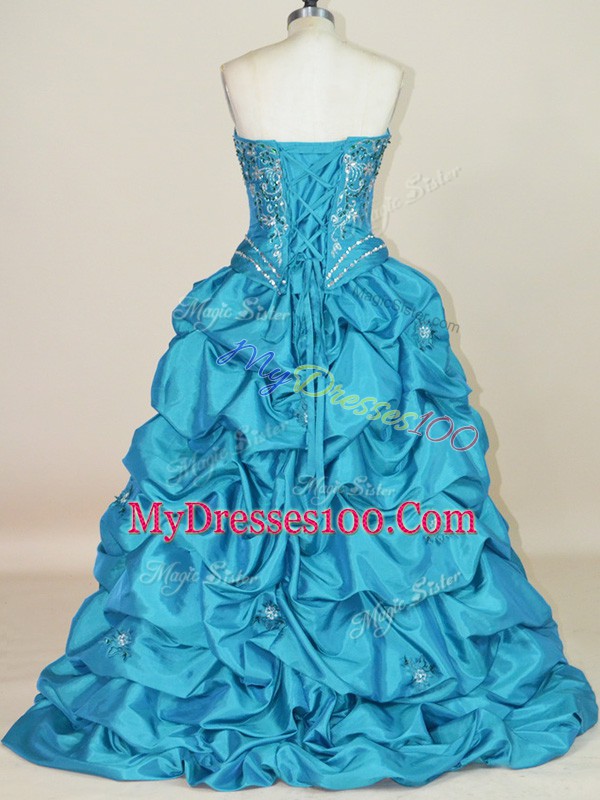 Cute Sweetheart Sleeveless Lace Up Prom Dress Teal Taffeta
