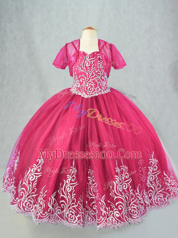 Sleeveless Lace Up Floor Length Beading and Embroidery Little Girls Pageant Dress